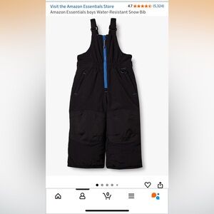 Amazon Essentials Boys' Black Water-Resistant Overalls